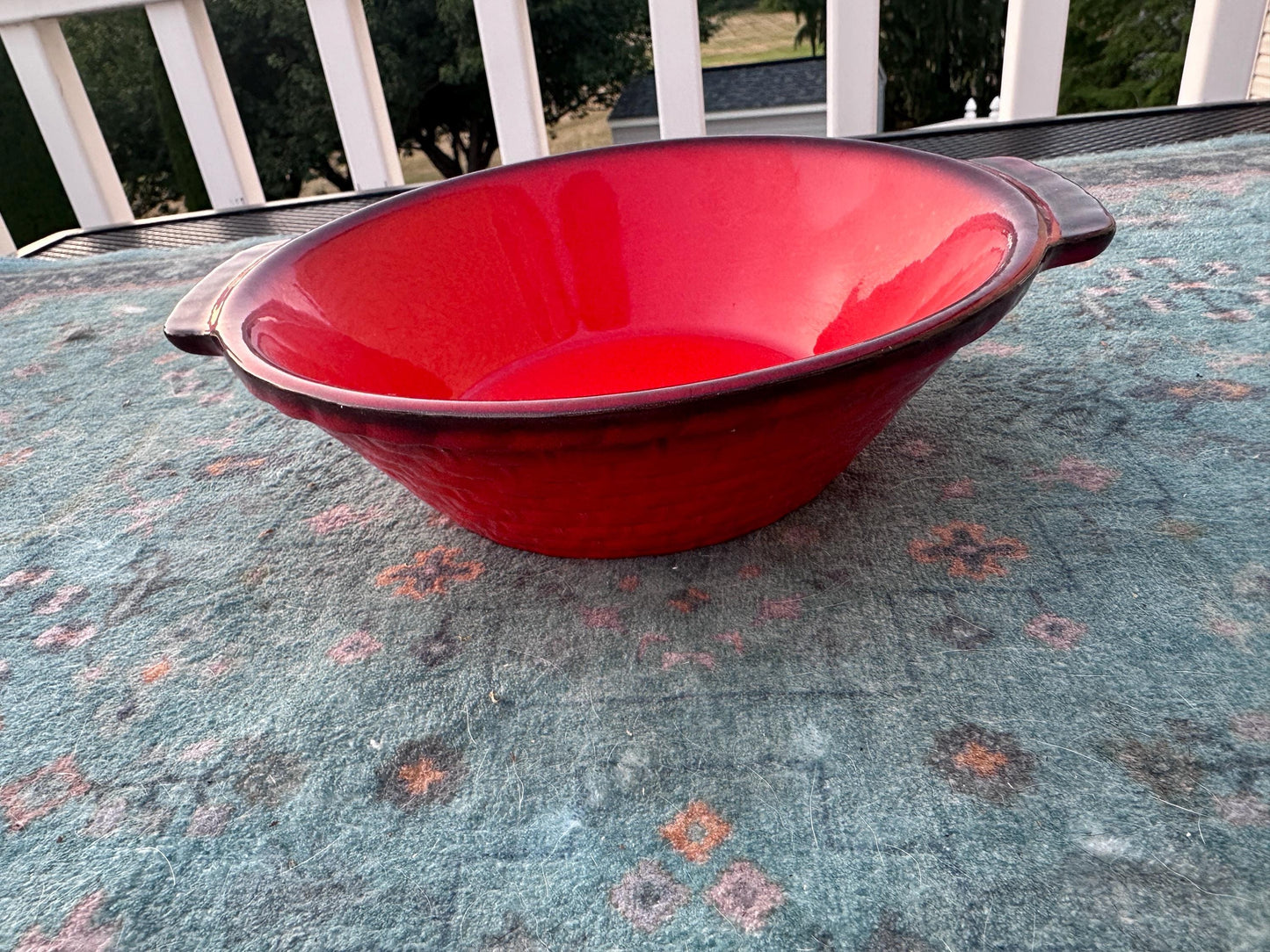 Vintage Metlox Poppytrail Red Rooster Round Vegetable Bowl | Vernon Ware California Pottery | Mid Century Farmhouse Serving Bowl