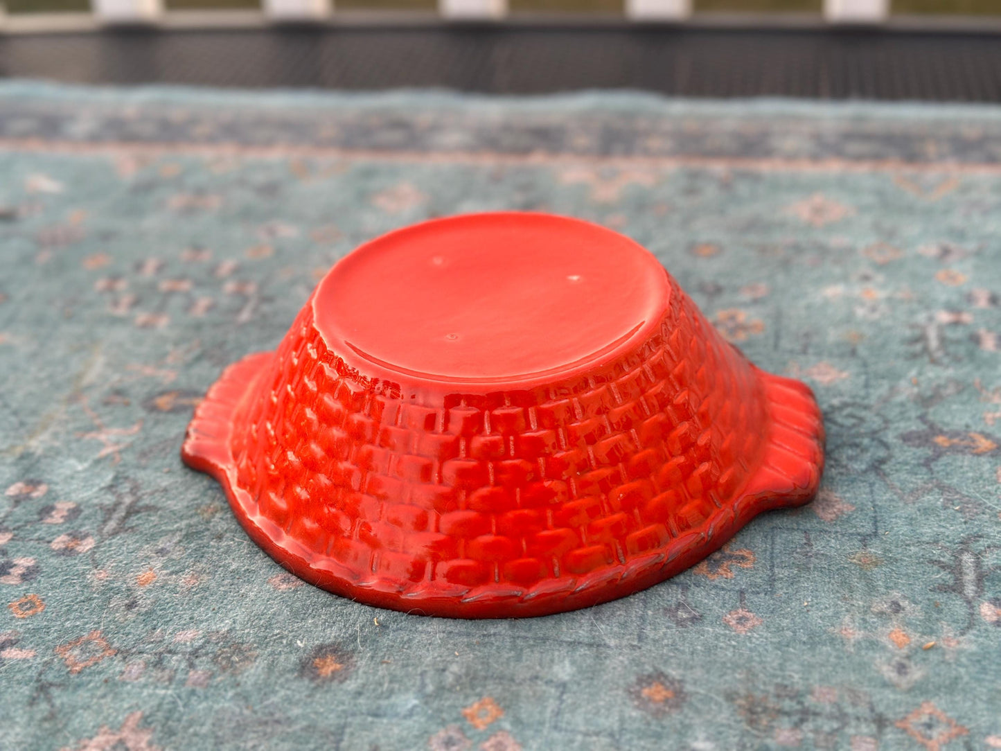 Vintage Metlox Poppytrail Red Rooster Round Vegetable Bowl | Vernon Ware California Pottery | Mid Century Farmhouse Serving Bowl