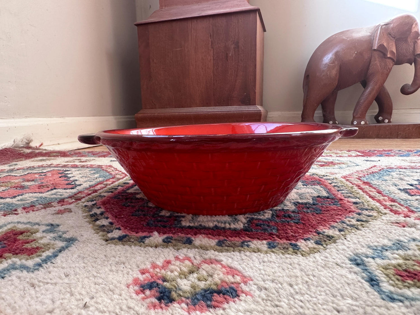 Vintage Metlox Poppytrail Red Rooster Round Vegetable Bowl | Vernon Ware California Pottery | Mid Century Farmhouse Serving Bowl