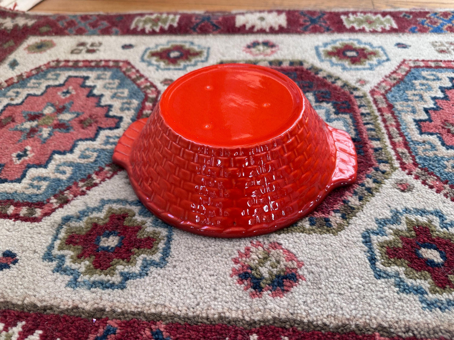Vintage Metlox Poppytrail Red Rooster Round Vegetable Bowl | Vernon Ware California Pottery | Mid Century Farmhouse Serving Bowl