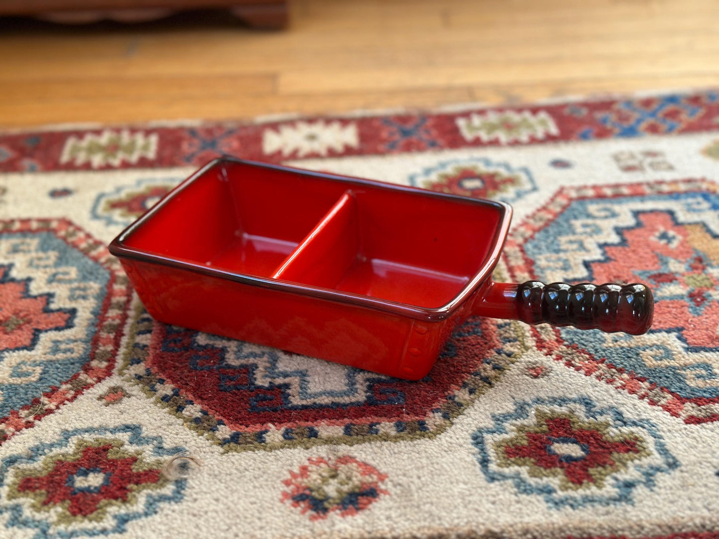 Vintage Metlox Poppytrail Bright Orange Divided Serving Dish | Retro California Pottery Vegetable Server | Like New | 1970s