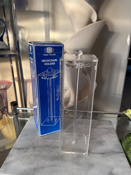 Vintage Chadwick Acrylic Necklace Holder with Original Box | Clear Jewelry Display Case Vanity Organizer | Made in Taiwan | 13 x 4