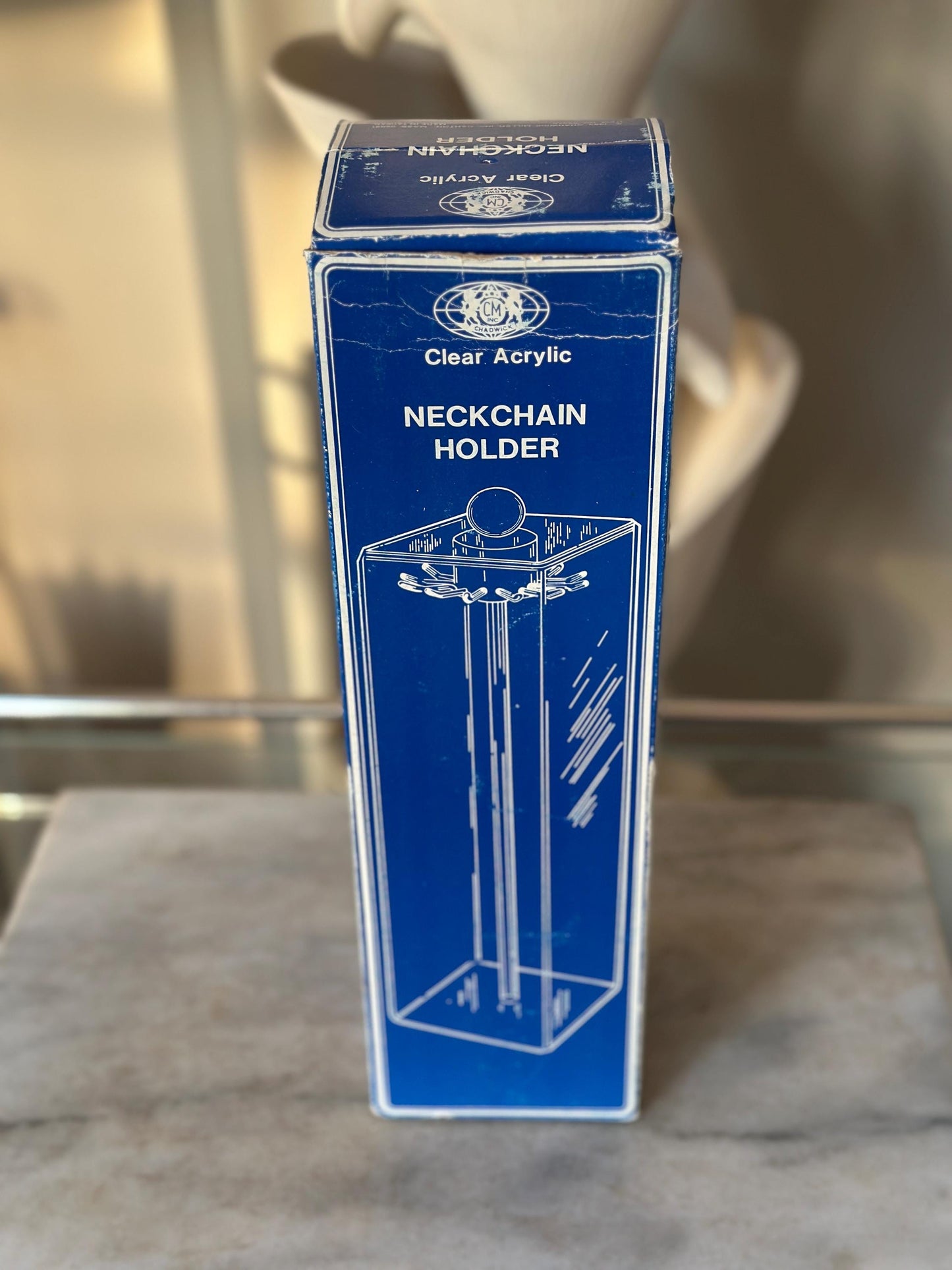 Vintage Chadwick Acrylic Necklace Holder with Original Box | Clear Jewelry Display Case Vanity Organizer | Made in Taiwan | 13 x 4