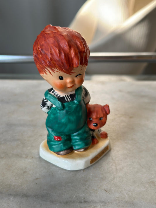 Vintage Goebel Porcelain Red Headed Boy & His Red Dog | “The Roving Eye” Collectible | W. Germany 1957 | Goebel Redheads Series