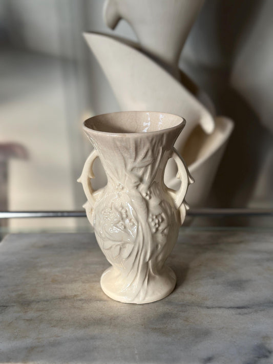 Vintage McCoy Peacock / Bird of Paradise Vase, Glossy White Art Pottery,Mid Century McCoy, 8” Ceramic Vase, USA Pottery - SEE DESCRIPTION