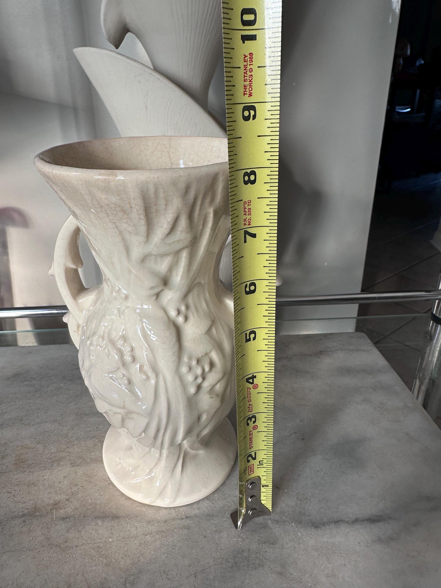 Vintage McCoy Peacock / Bird of Paradise Vase, Glossy White Art Pottery,Mid Century McCoy, 8” Ceramic Vase, USA Pottery - SEE DESCRIPTION