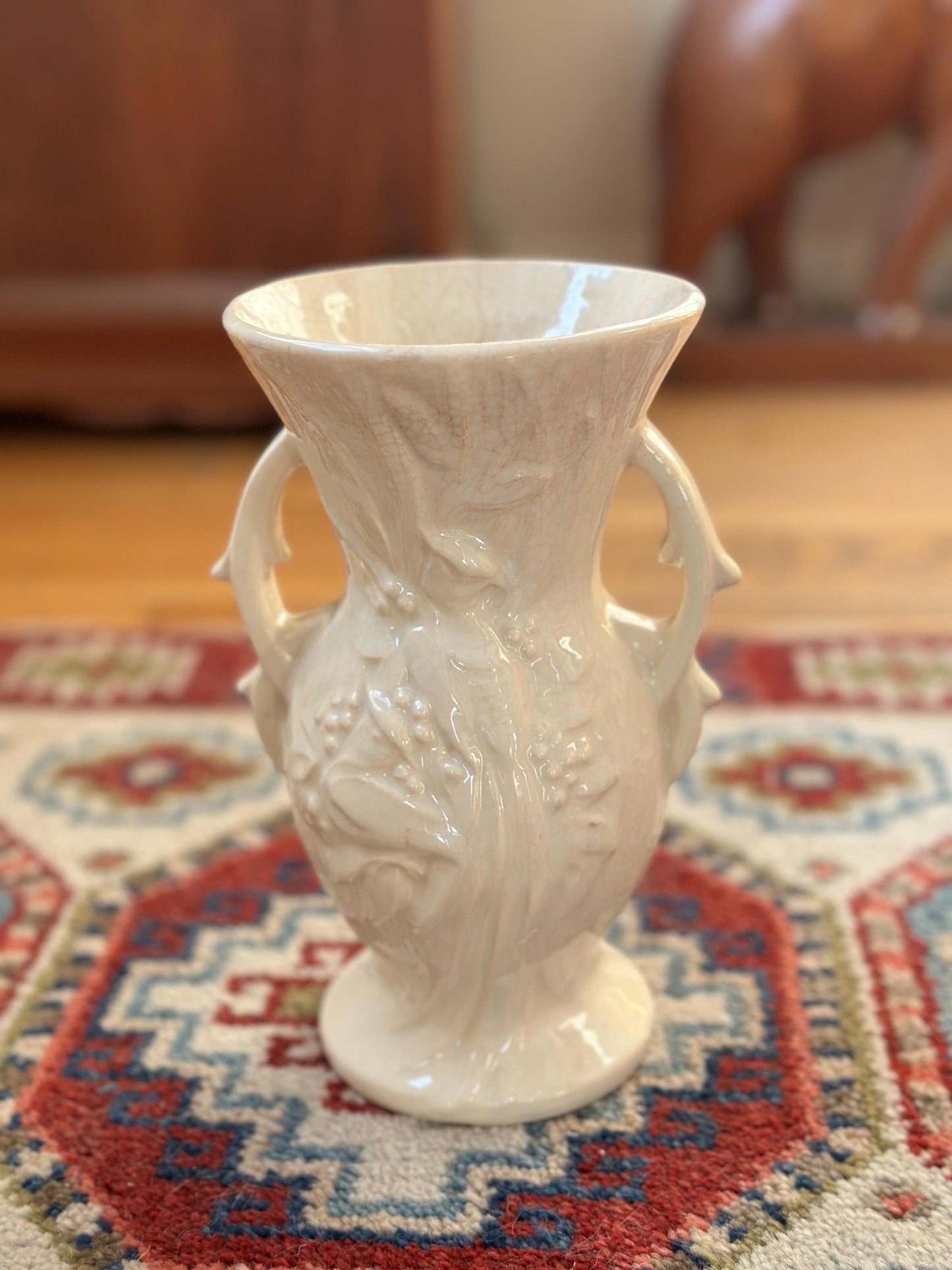 Vintage McCoy Peacock / Bird of Paradise Vase, Glossy White Art Pottery,Mid Century McCoy, 8” Ceramic Vase, USA Pottery - SEE DESCRIPTION