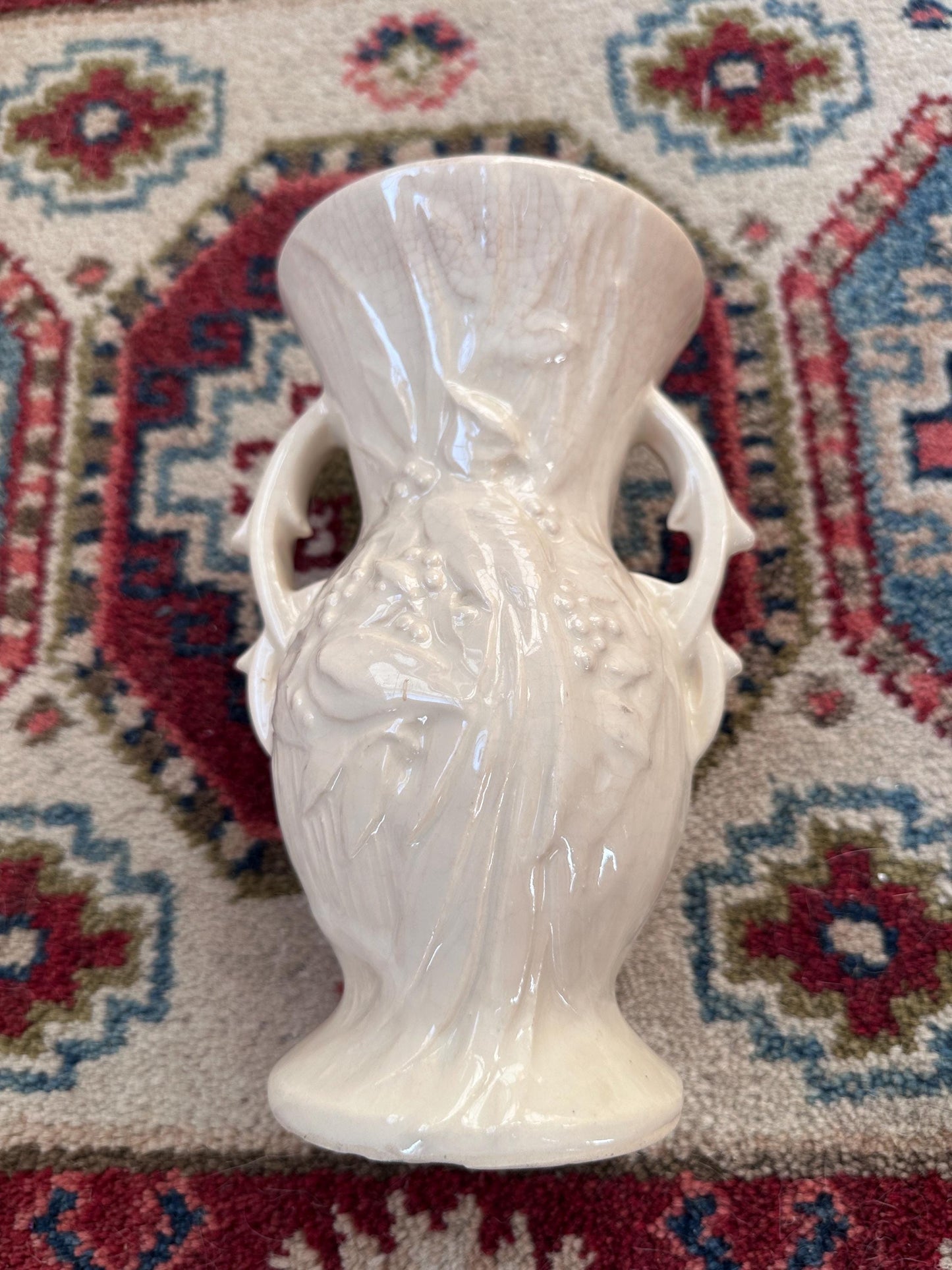 Vintage McCoy Peacock / Bird of Paradise Vase, Glossy White Art Pottery,Mid Century McCoy, 8” Ceramic Vase, USA Pottery - SEE DESCRIPTION