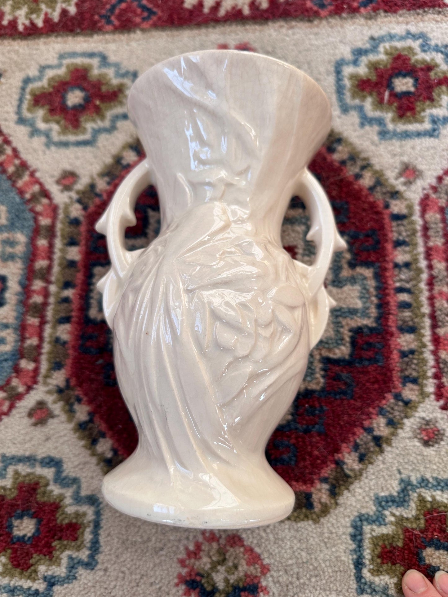 Vintage McCoy Peacock / Bird of Paradise Vase, Glossy White Art Pottery,Mid Century McCoy, 8” Ceramic Vase, USA Pottery - SEE DESCRIPTION
