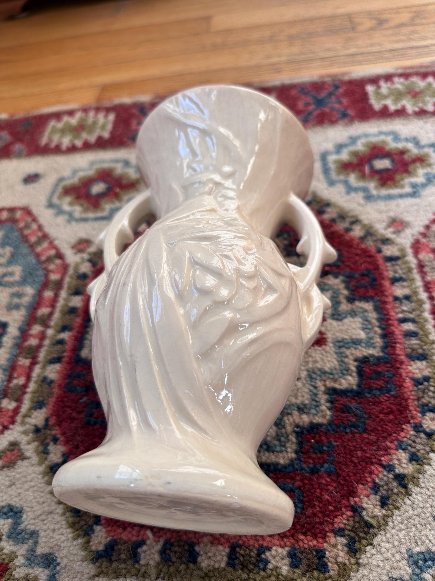 Vintage McCoy Peacock / Bird of Paradise Vase, Glossy White Art Pottery,Mid Century McCoy, 8” Ceramic Vase, USA Pottery - SEE DESCRIPTION