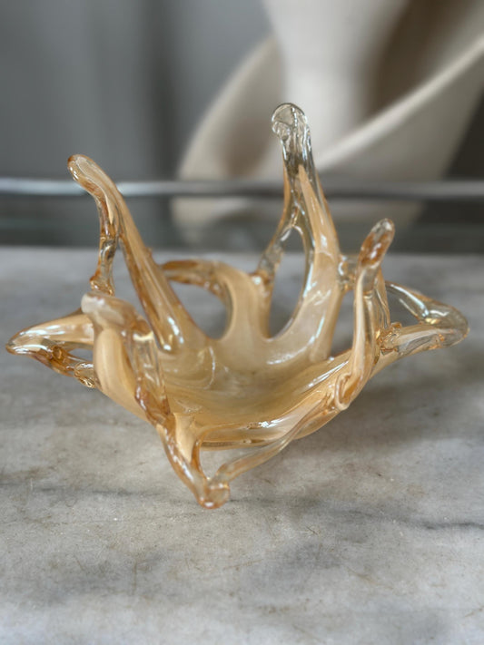 Vintage Murano Vetro Eseguito Iridescent Freeform Glass Bowl | Hand-Blown Italian Art Glass | Gold Iridescent Murano Catchall | Mid-Century