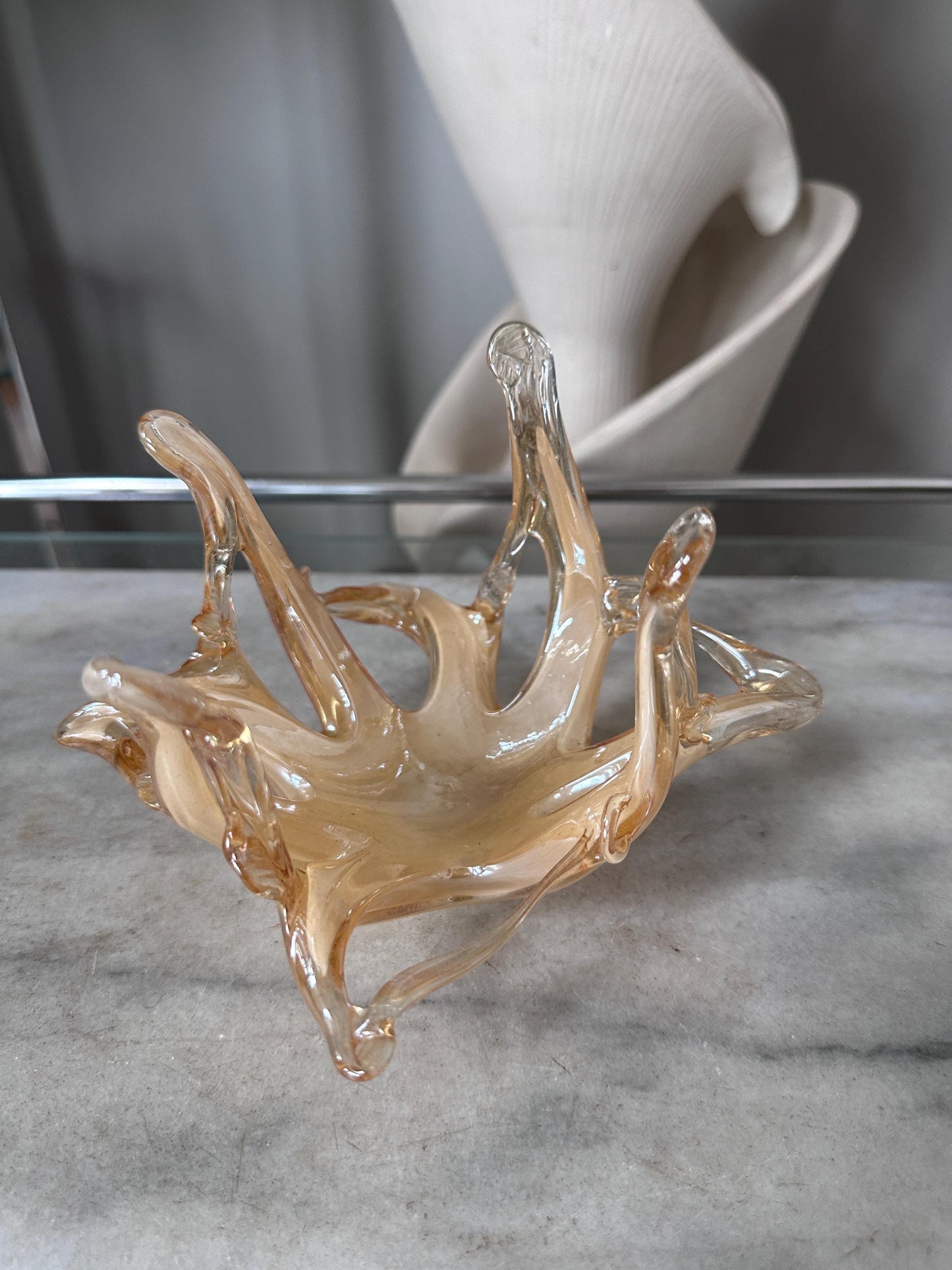 Vintage Murano Vetro Eseguito Iridescent Freeform Glass Bowl | Hand-Blown Italian Art Glass | Gold Iridescent Murano Catchall | Mid-Century