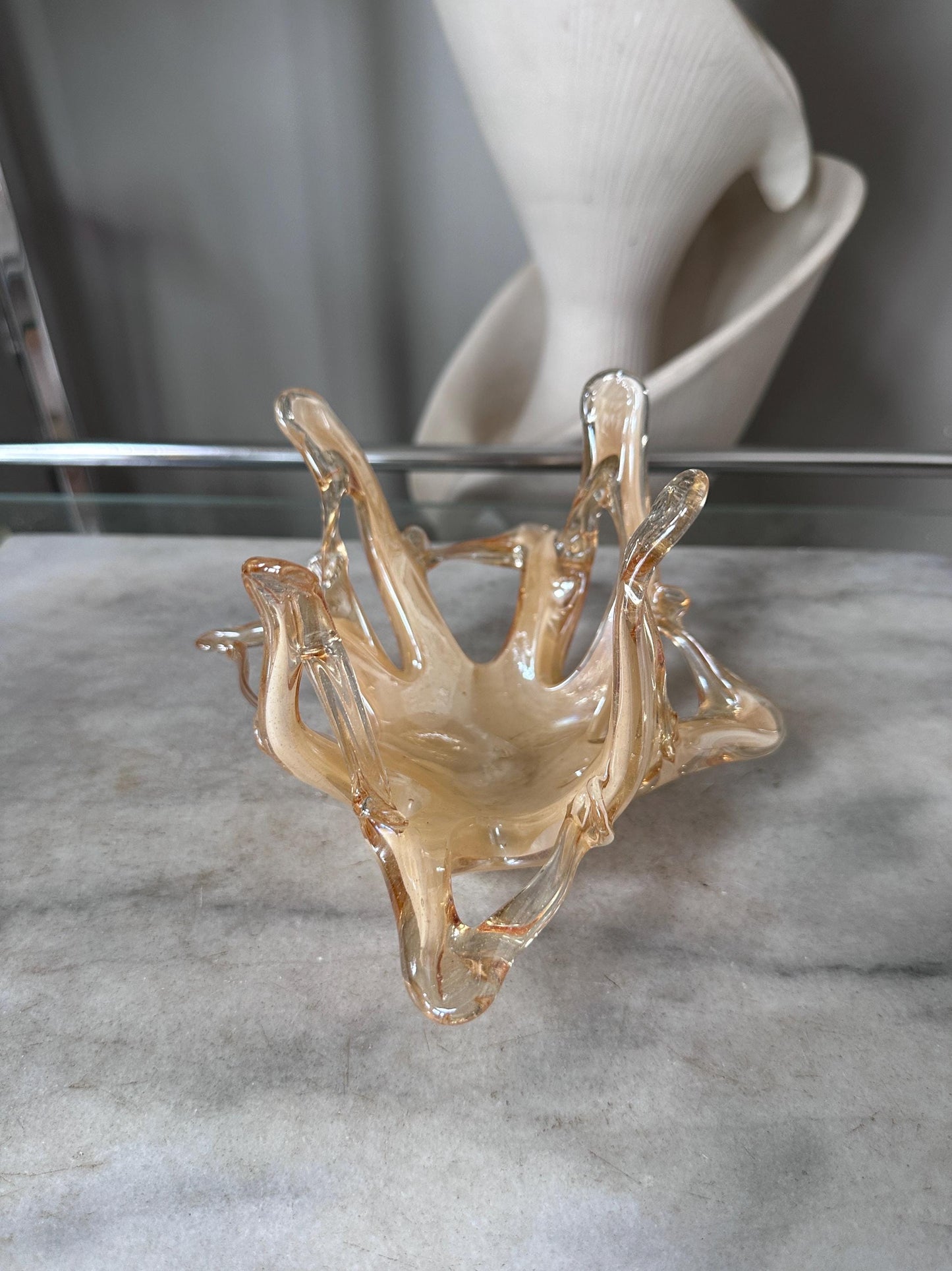 Vintage Murano Vetro Eseguito Iridescent Freeform Glass Bowl | Hand-Blown Italian Art Glass | Gold Iridescent Murano Catchall | Mid-Century
