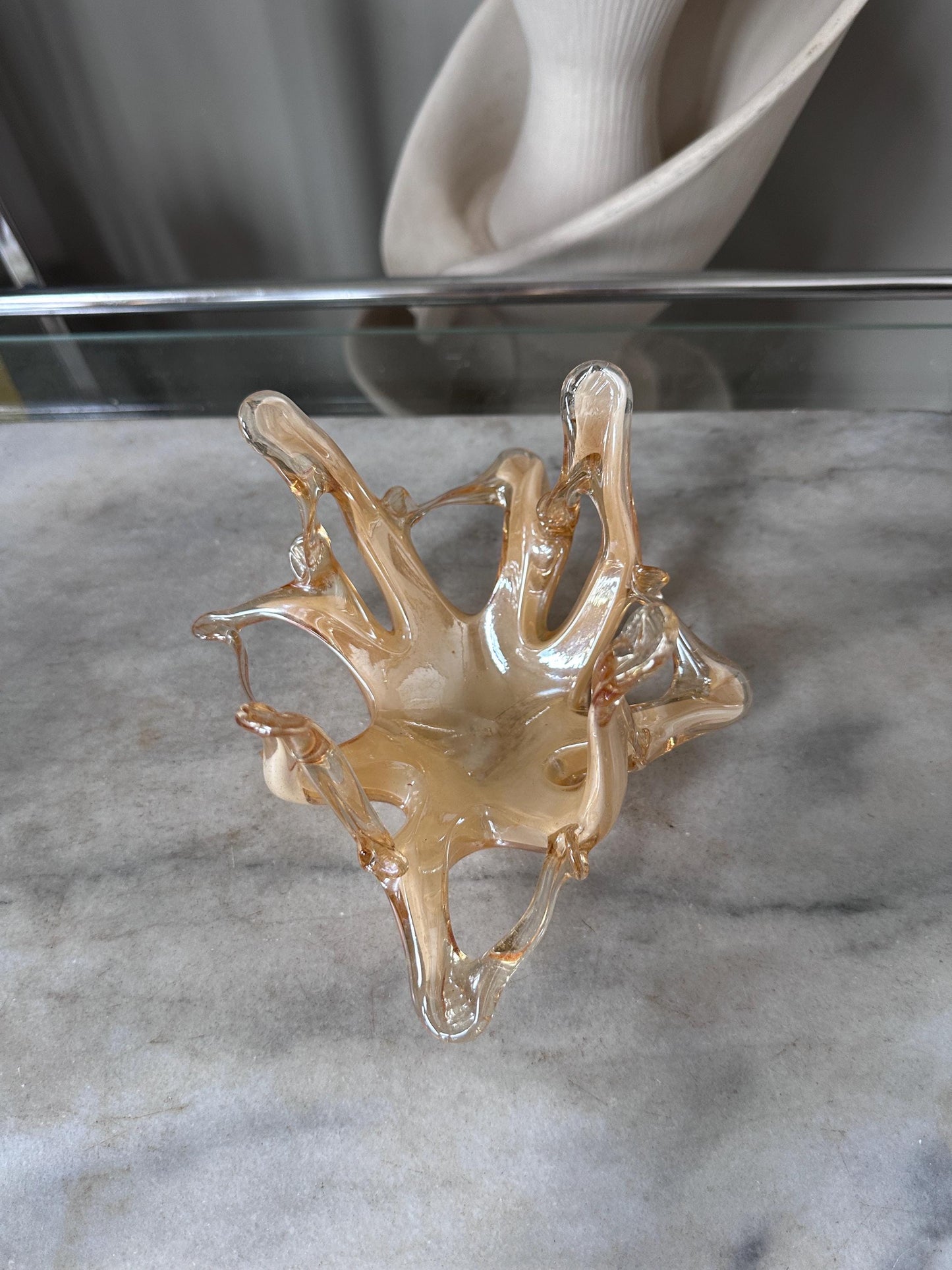 Vintage Murano Vetro Eseguito Iridescent Freeform Glass Bowl | Hand-Blown Italian Art Glass | Gold Iridescent Murano Catchall | Mid-Century