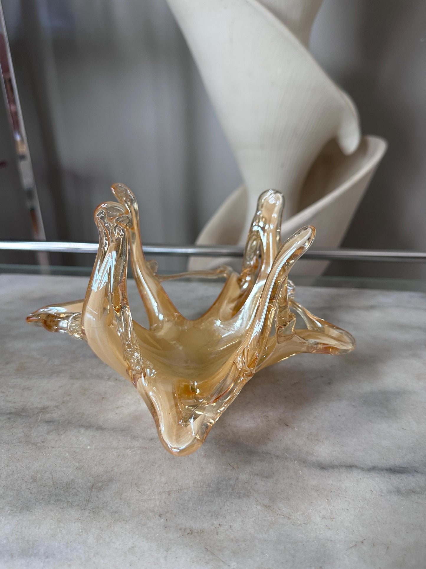 Vintage Murano Vetro Eseguito Iridescent Freeform Glass Bowl | Hand-Blown Italian Art Glass | Gold Iridescent Murano Catchall | Mid-Century