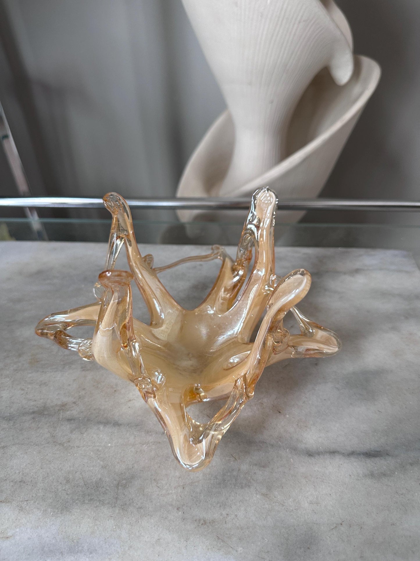 Vintage Murano Vetro Eseguito Iridescent Freeform Glass Bowl | Hand-Blown Italian Art Glass | Gold Iridescent Murano Catchall | Mid-Century