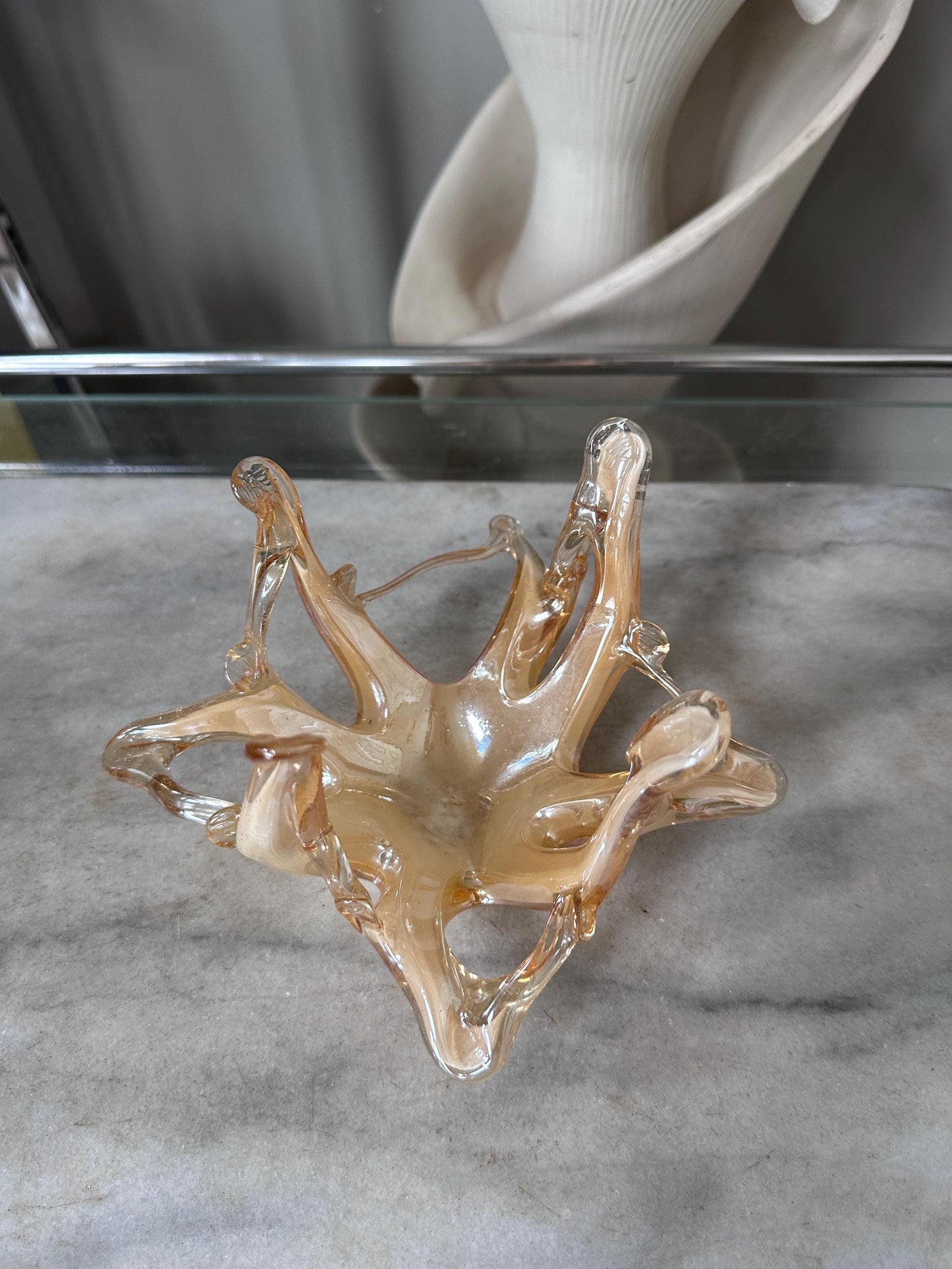 Vintage Murano Vetro Eseguito Iridescent Freeform Glass Bowl | Hand-Blown Italian Art Glass | Gold Iridescent Murano Catchall | Mid-Century
