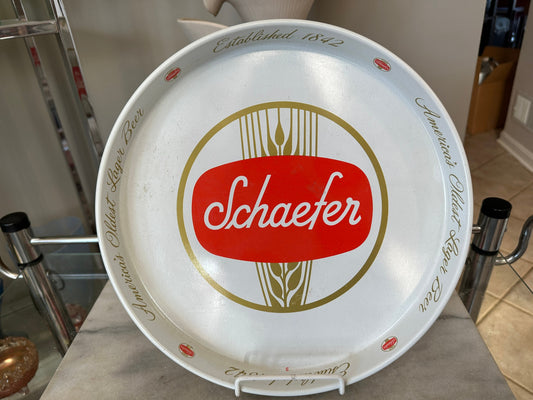 Vintage Schaefer Beer Metal Bar Tray |  Beer Lover Gift Home Bar Accessories Authentic Budweiser Memorabilia Round Serving Tray