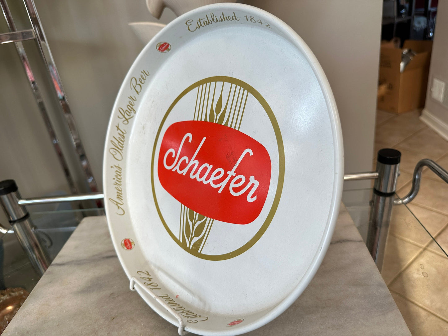 Vintage Schaefer Beer Metal Bar Tray |  Beer Lover Gift Home Bar Accessories Authentic Budweiser Memorabilia Round Serving Tray