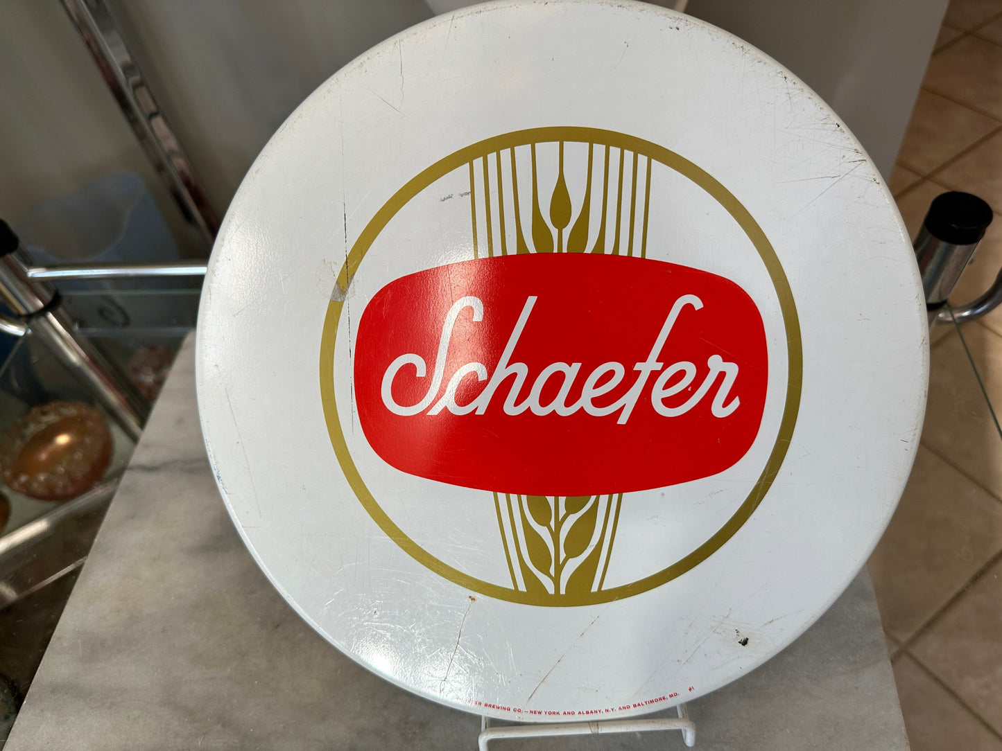 Vintage Schaefer Beer Metal Bar Tray |  Beer Lover Gift Home Bar Accessories Authentic Budweiser Memorabilia Round Serving Tray
