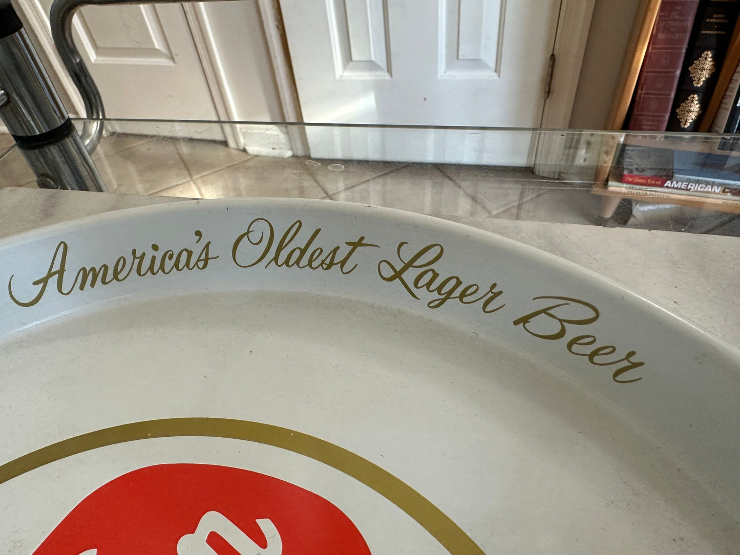 Vintage Schaefer Beer Metal Bar Tray |  Beer Lover Gift Home Bar Accessories Authentic Budweiser Memorabilia Round Serving Tray