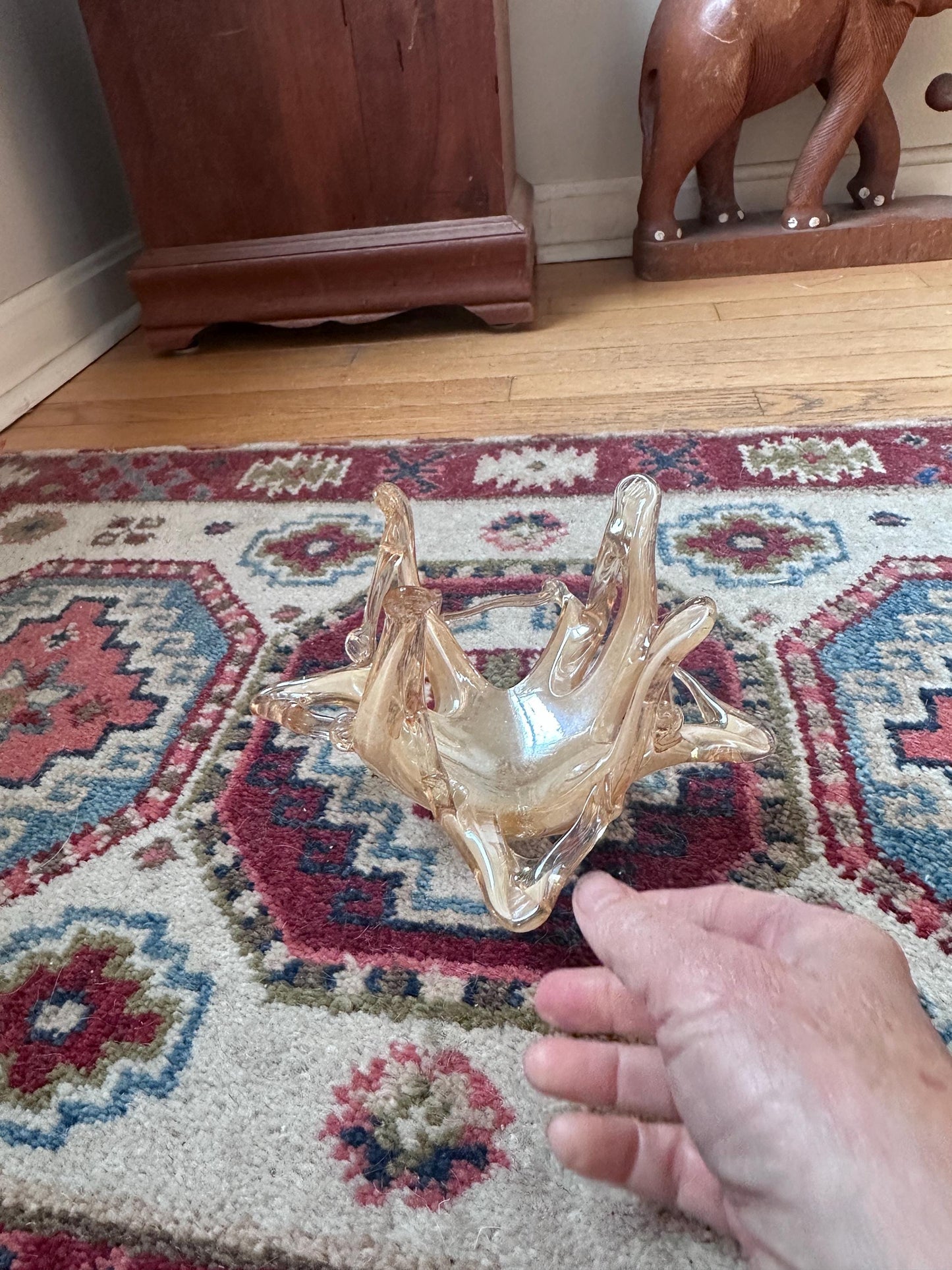 Vintage Murano Vetro Eseguito Iridescent Freeform Glass Bowl | Hand-Blown Italian Art Glass | Gold Iridescent Murano Catchall | Mid-Century