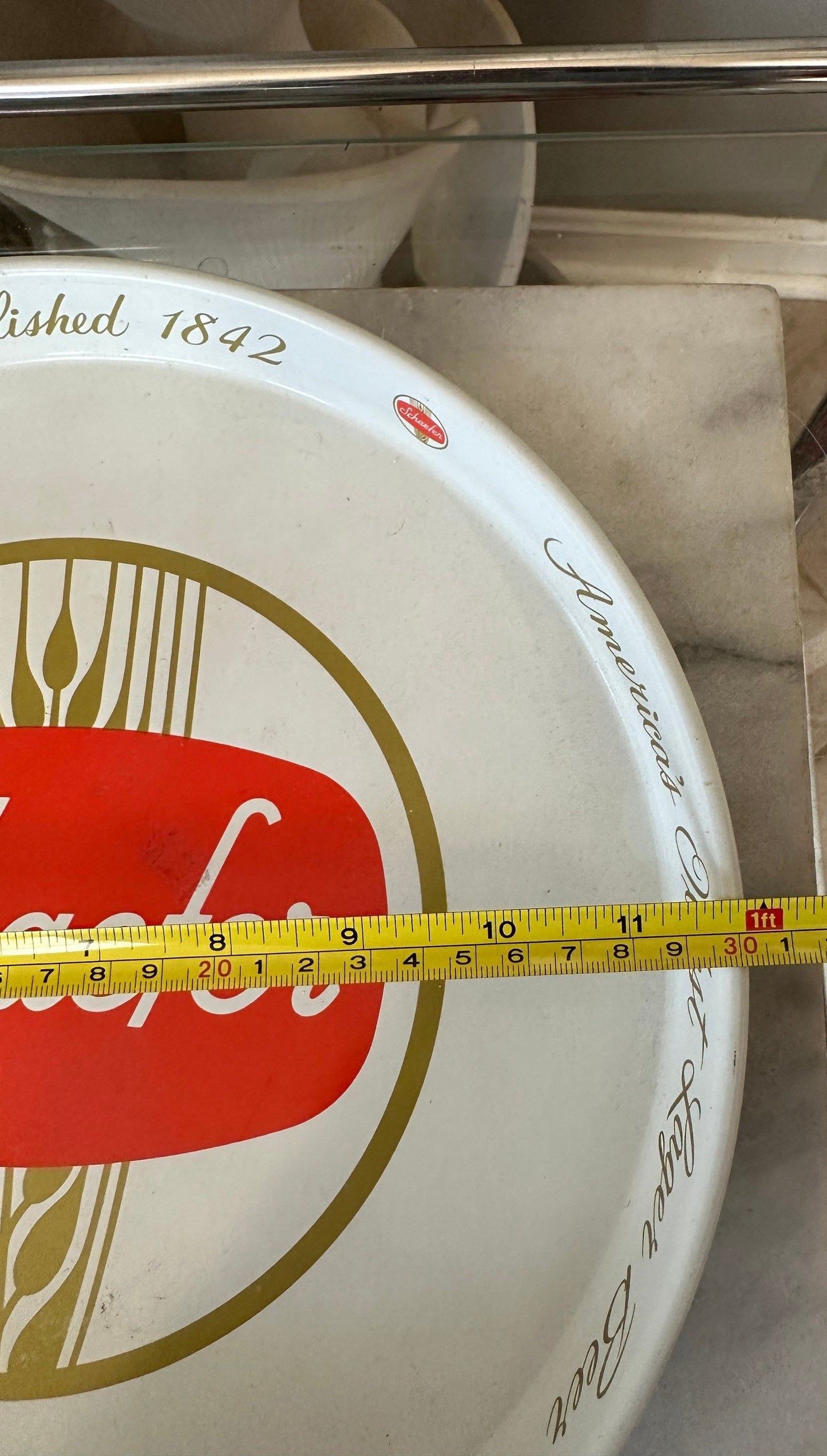Vintage Schaefer Beer Metal Bar Tray |  Beer Lover Gift Home Bar Accessories Authentic Budweiser Memorabilia Round Serving Tray