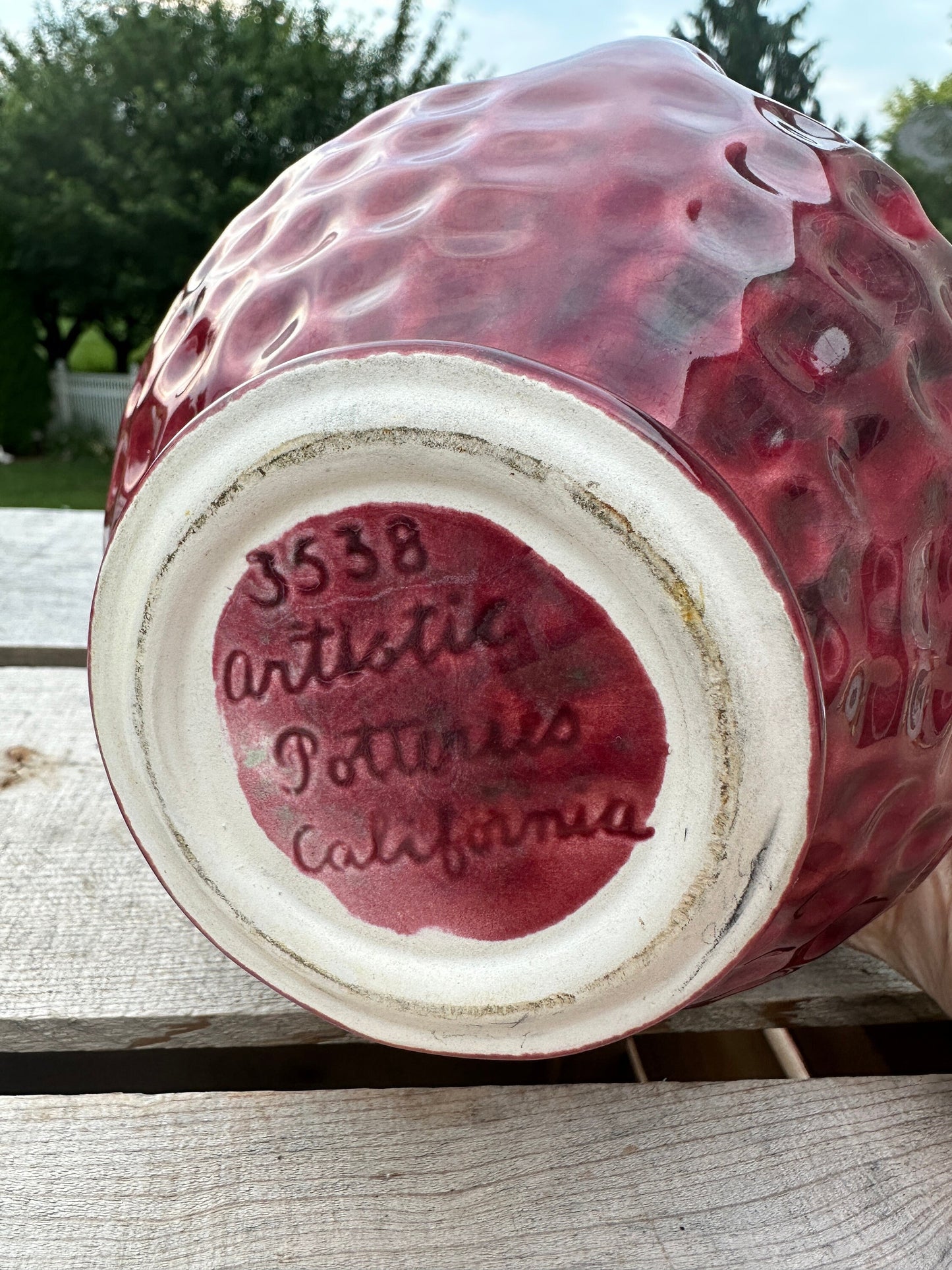 Vintage 1940's Artistic Potteries California Pitcher Dimples Pink Grey