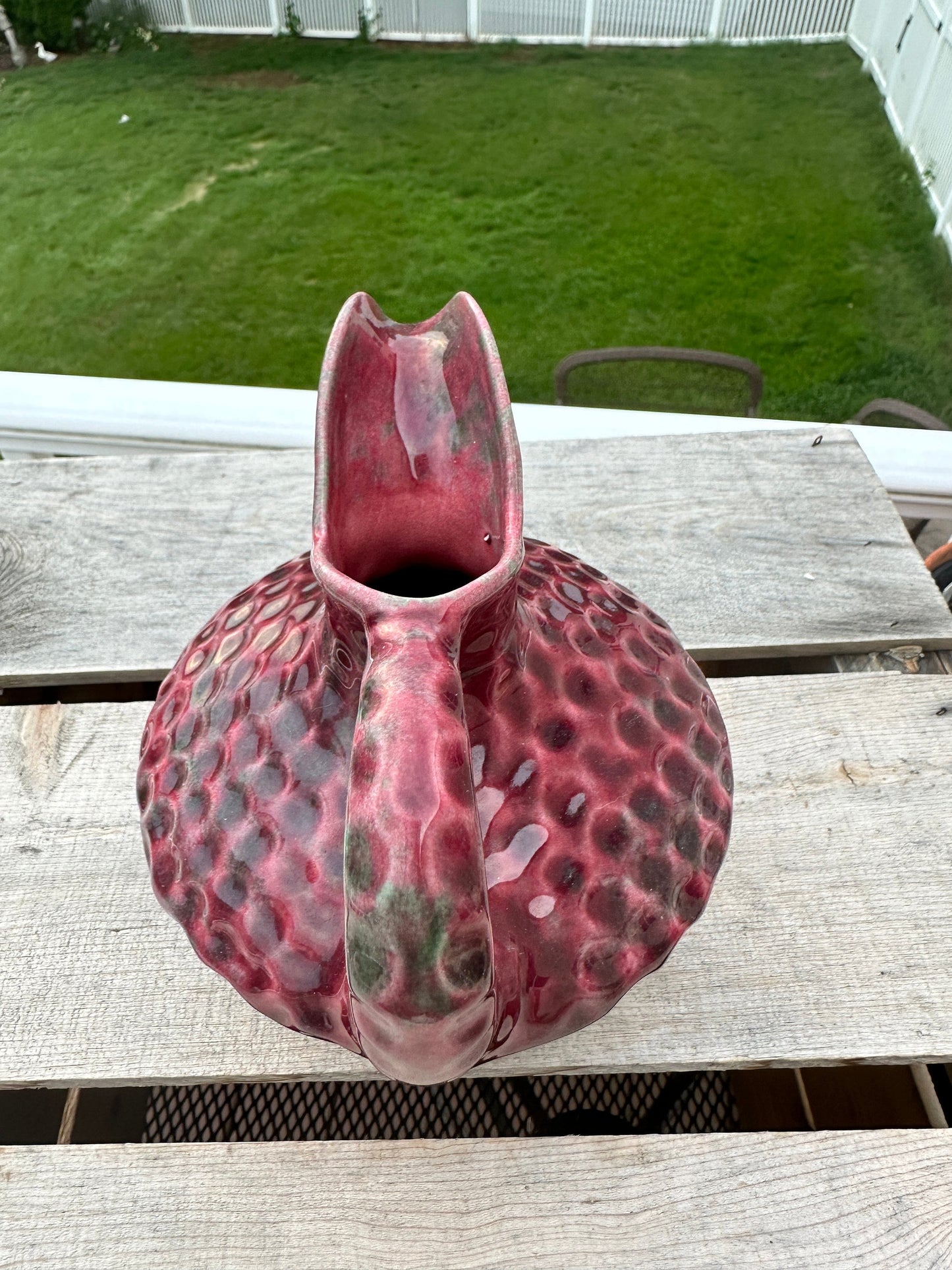 Vintage 1940's Artistic Potteries California Pitcher Dimples Pink Grey