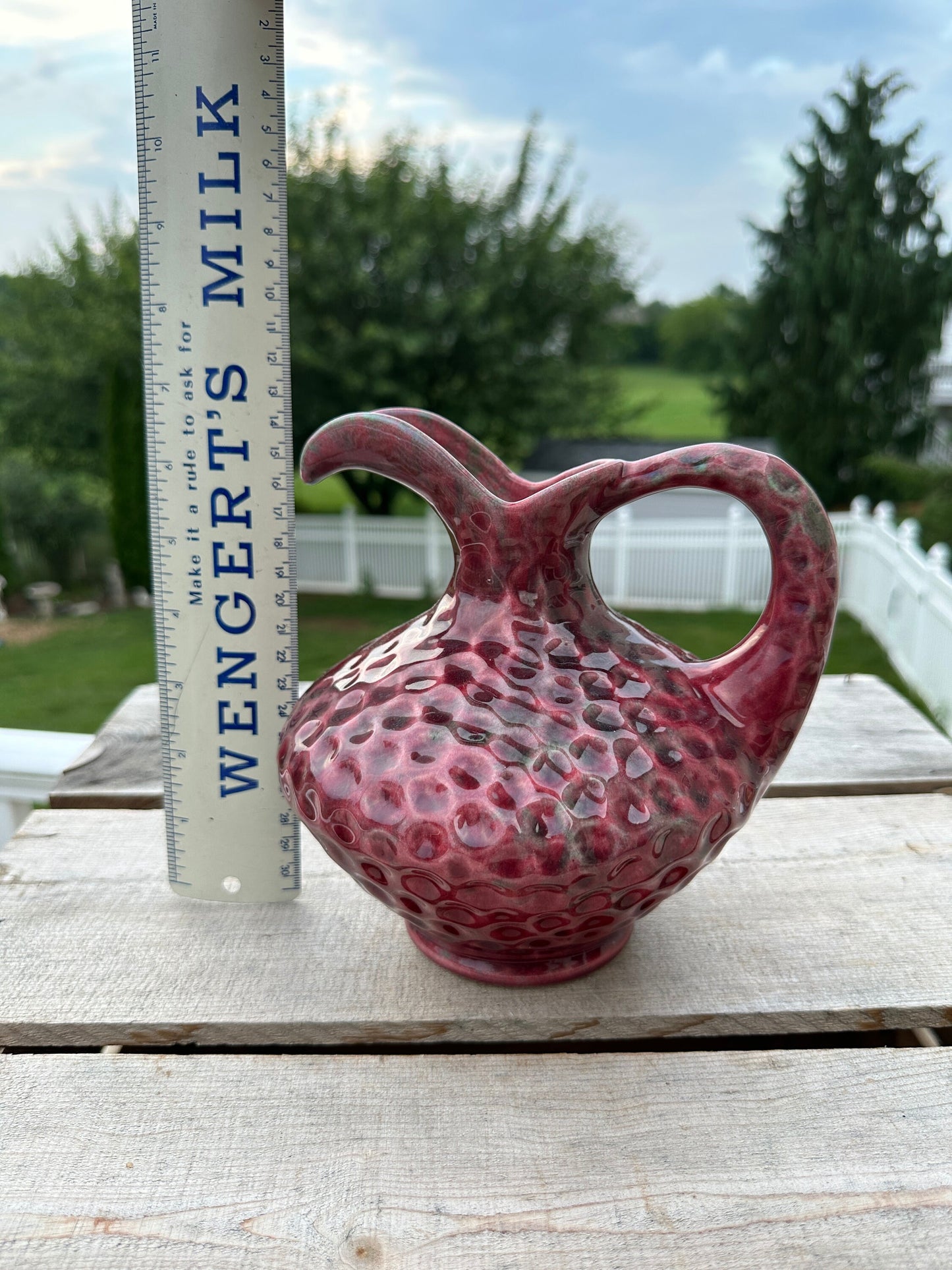 Vintage 1940's Artistic Potteries California Pitcher Dimples Pink Grey