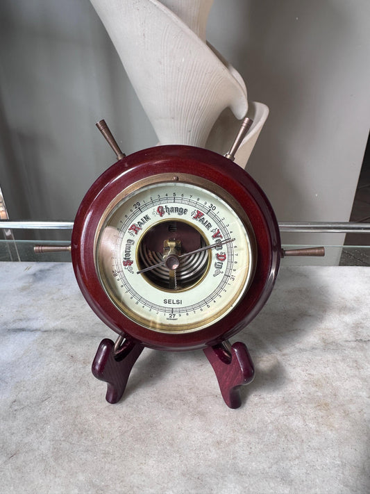Vintage Compass Barometer, Nautical, Ship, Wheel, Weather Station, Germany, Wall Hang, Western Germany, 1950’s, Nautical Decor