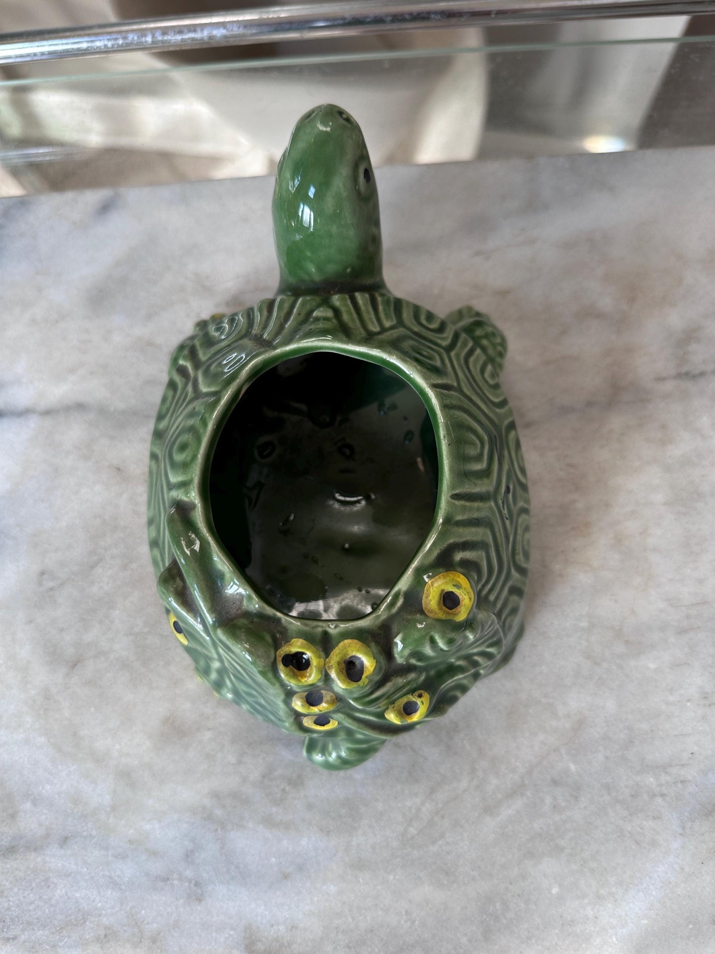 Vintage 1950s McCoy Pottery Turtle Planter | Green Textured Ceramic Flower Pot | Mid Century Modern MCM Succulent Planter | USA Pottery
