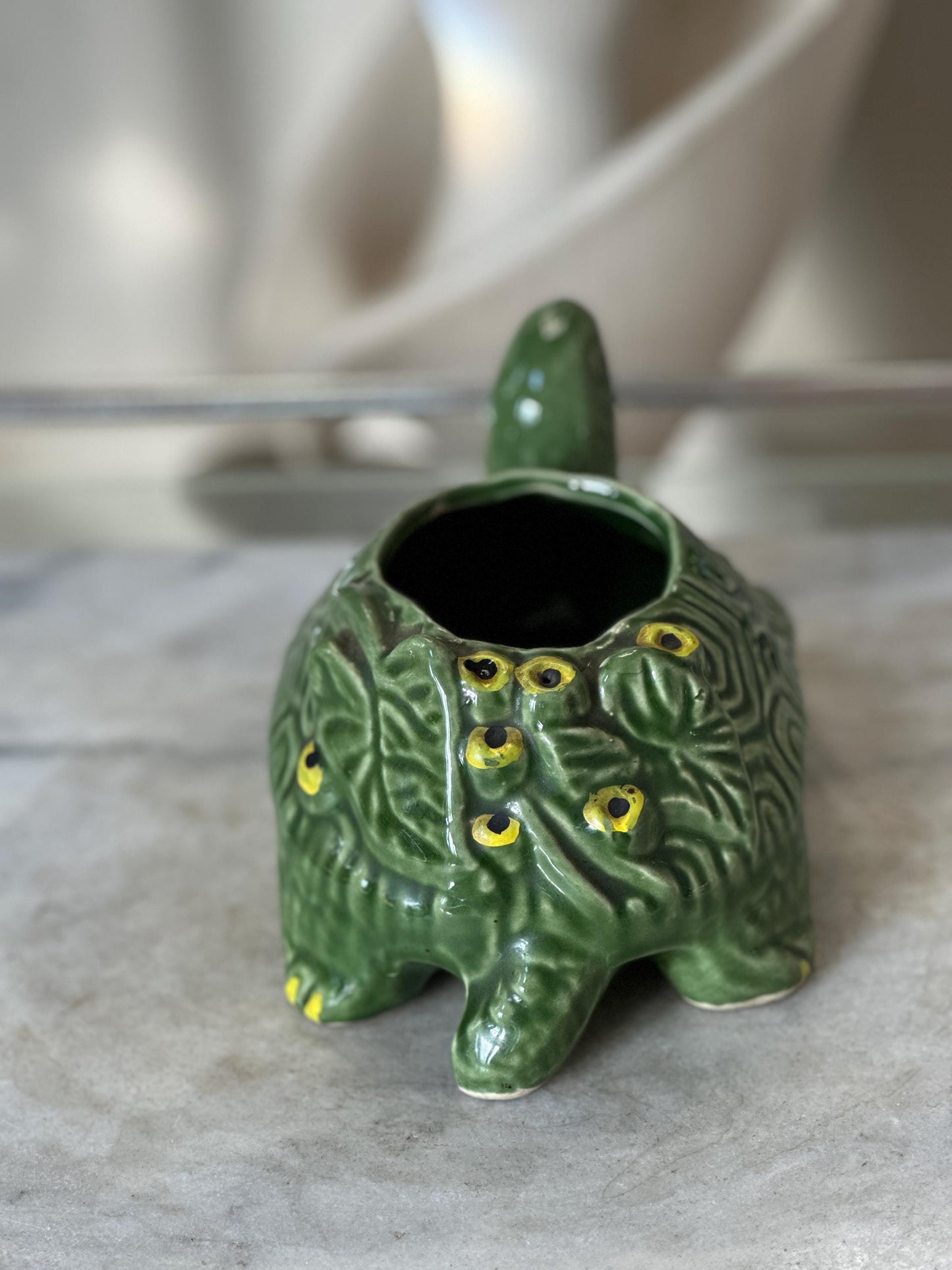 Vintage 1950s McCoy Pottery Turtle Planter | Green Textured Ceramic Flower Pot | Mid Century Modern MCM Succulent Planter | USA Pottery