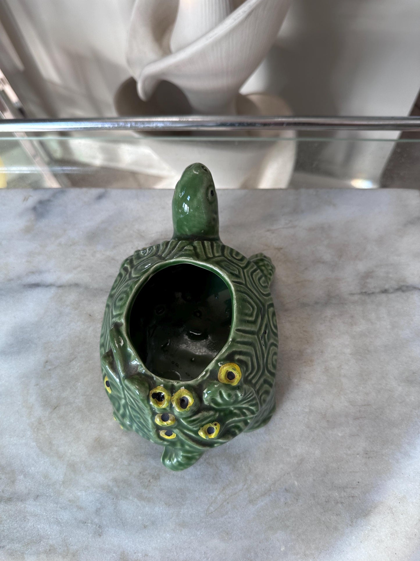 Vintage 1950s McCoy Pottery Turtle Planter | Green Textured Ceramic Flower Pot | Mid Century Modern MCM Succulent Planter | USA Pottery