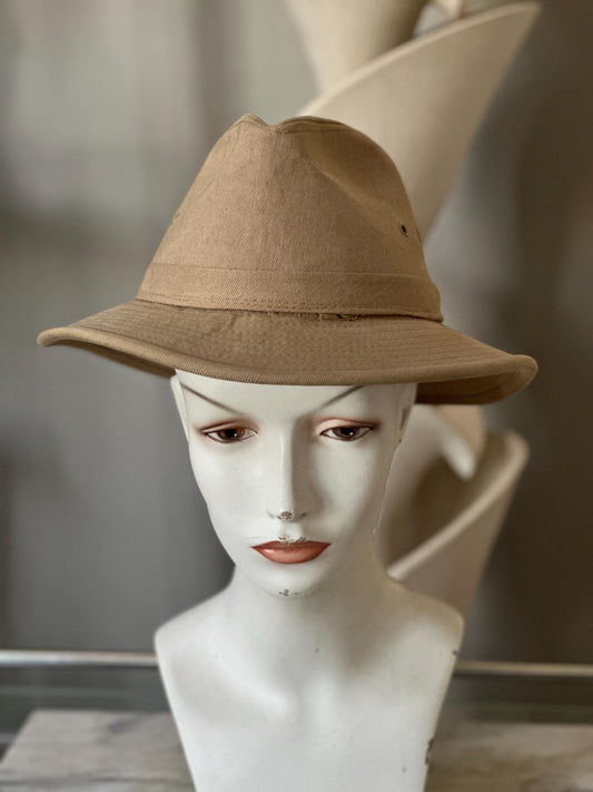 Vintage Dorfman Pacific Safari Hat | Size Small | Garment Washed Cotton Twill Sun Hat | Khaki Explorer Fedora | Outdoor Hiking Travel Hat
