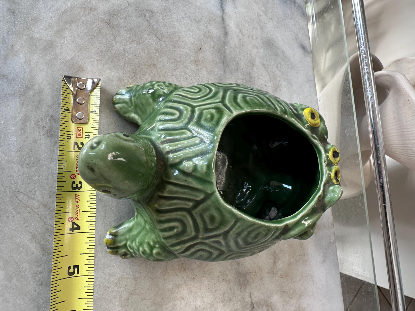 Vintage 1950s McCoy Pottery Turtle Planter | Green Textured Ceramic Flower Pot | Mid Century Modern MCM Succulent Planter | USA Pottery