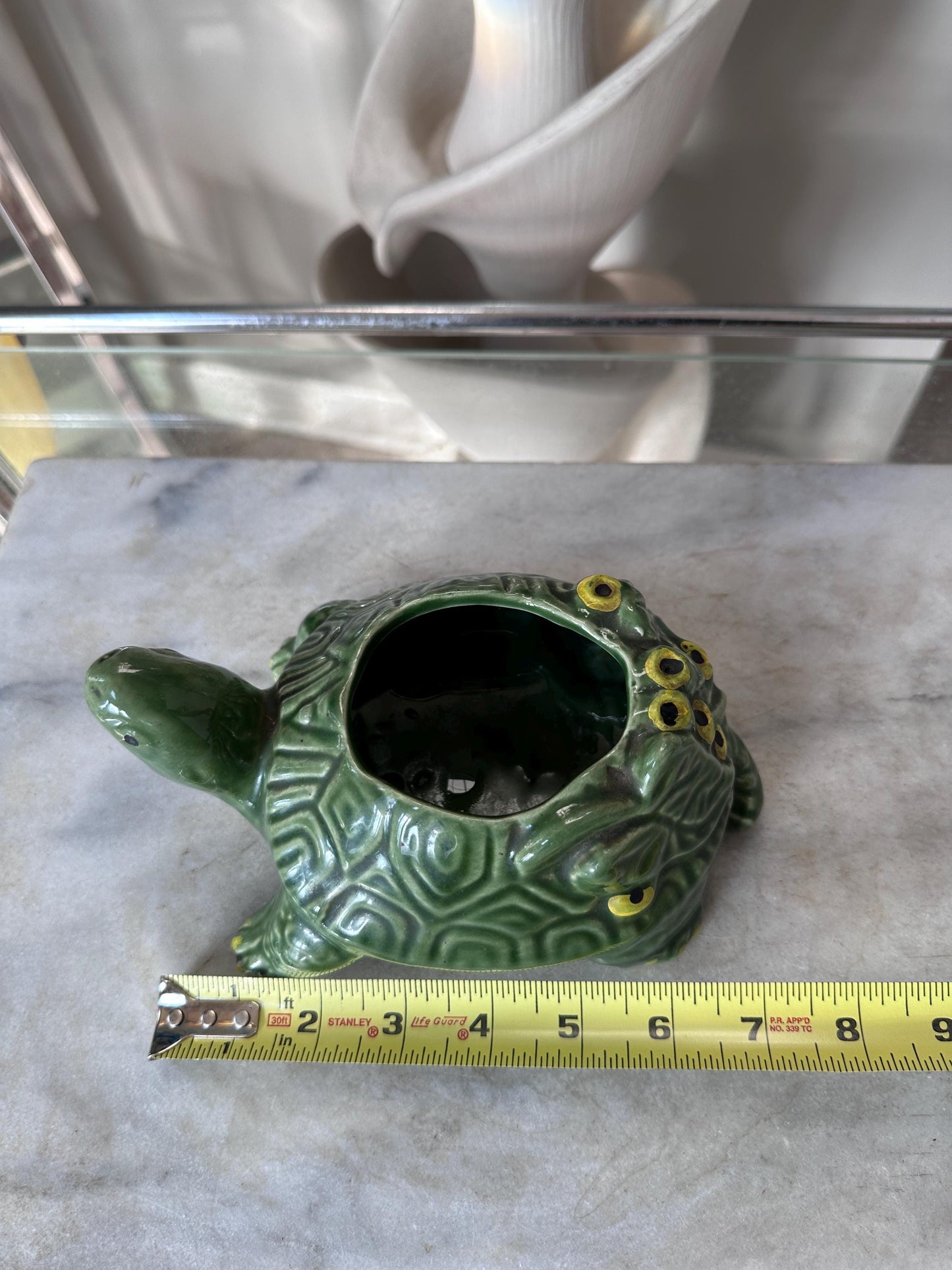 Vintage 1950s McCoy Pottery Turtle Planter | Green Textured Ceramic Flower Pot | Mid Century Modern MCM Succulent Planter | USA Pottery