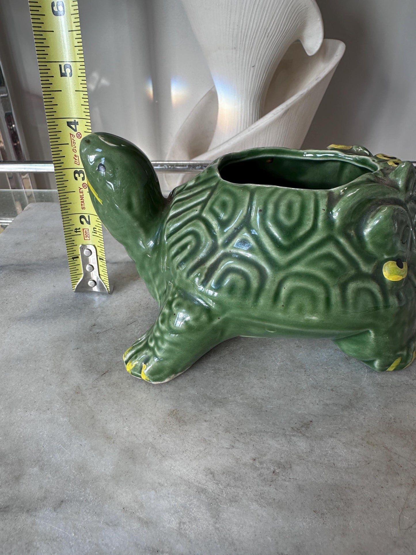 Vintage 1950s McCoy Pottery Turtle Planter | Green Textured Ceramic Flower Pot | Mid Century Modern MCM Succulent Planter | USA Pottery