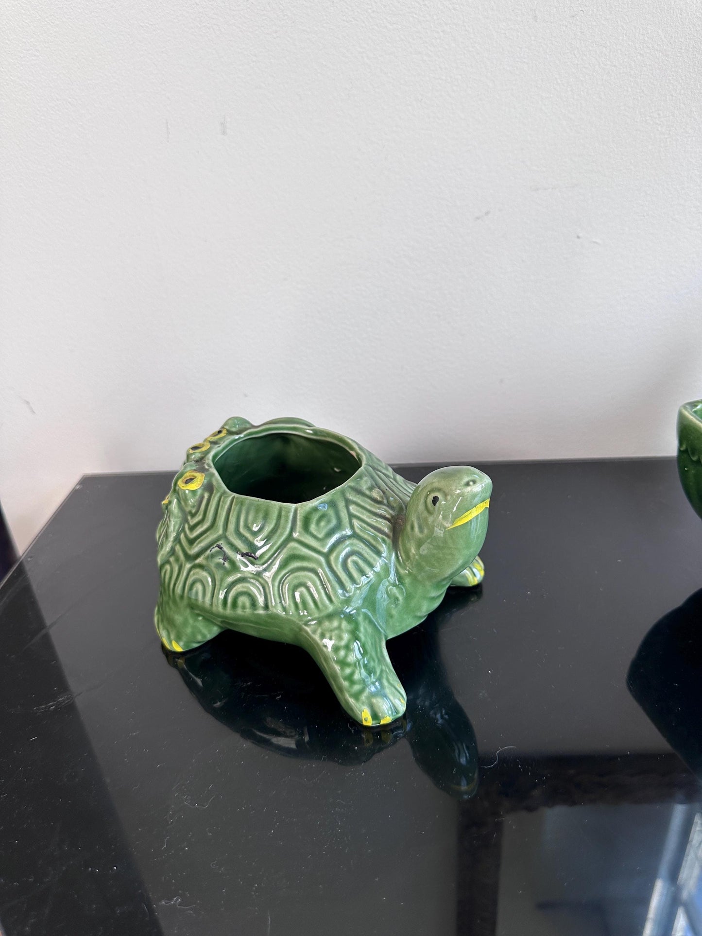 Vintage 1950s McCoy Pottery Turtle Planter | Green Textured Ceramic Flower Pot | Mid Century Modern MCM Succulent Planter | USA Pottery