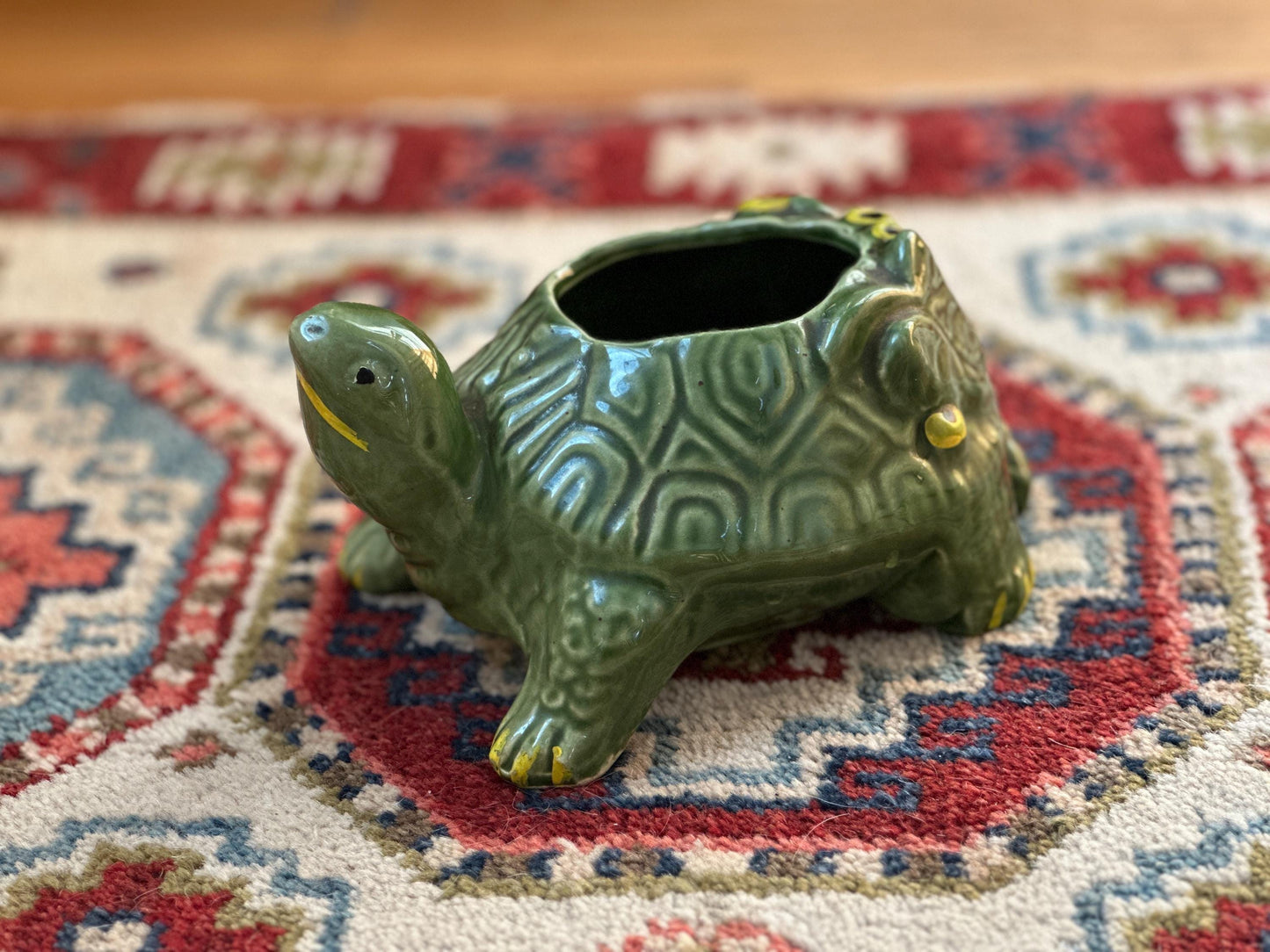 Vintage 1950s McCoy Pottery Turtle Planter | Green Textured Ceramic Flower Pot | Mid Century Modern MCM Succulent Planter | USA Pottery