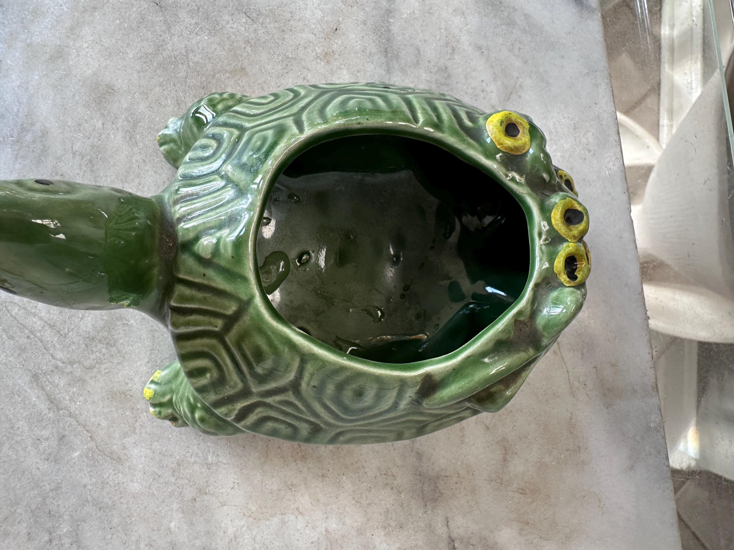 Vintage 1950s McCoy Pottery Turtle Planter | Green Textured Ceramic Flower Pot | Mid Century Modern MCM Succulent Planter | USA Pottery