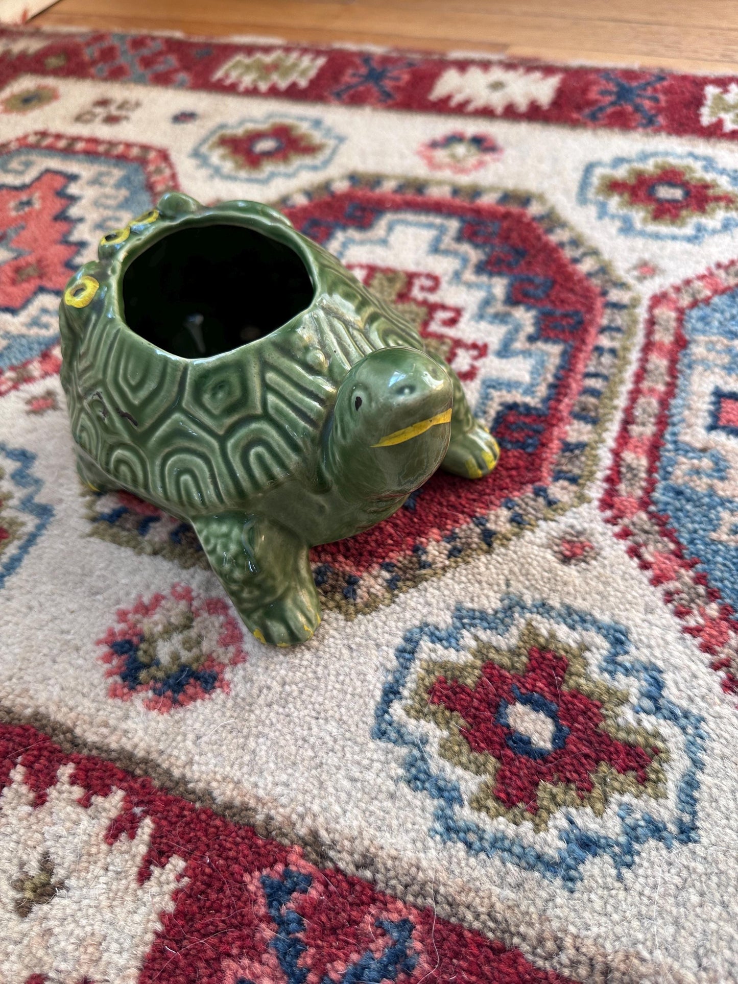 Vintage 1950s McCoy Pottery Turtle Planter | Green Textured Ceramic Flower Pot | Mid Century Modern MCM Succulent Planter | USA Pottery
