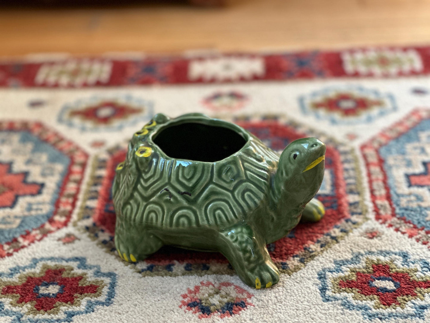 Vintage 1950s McCoy Pottery Turtle Planter | Green Textured Ceramic Flower Pot | Mid Century Modern MCM Succulent Planter | USA Pottery