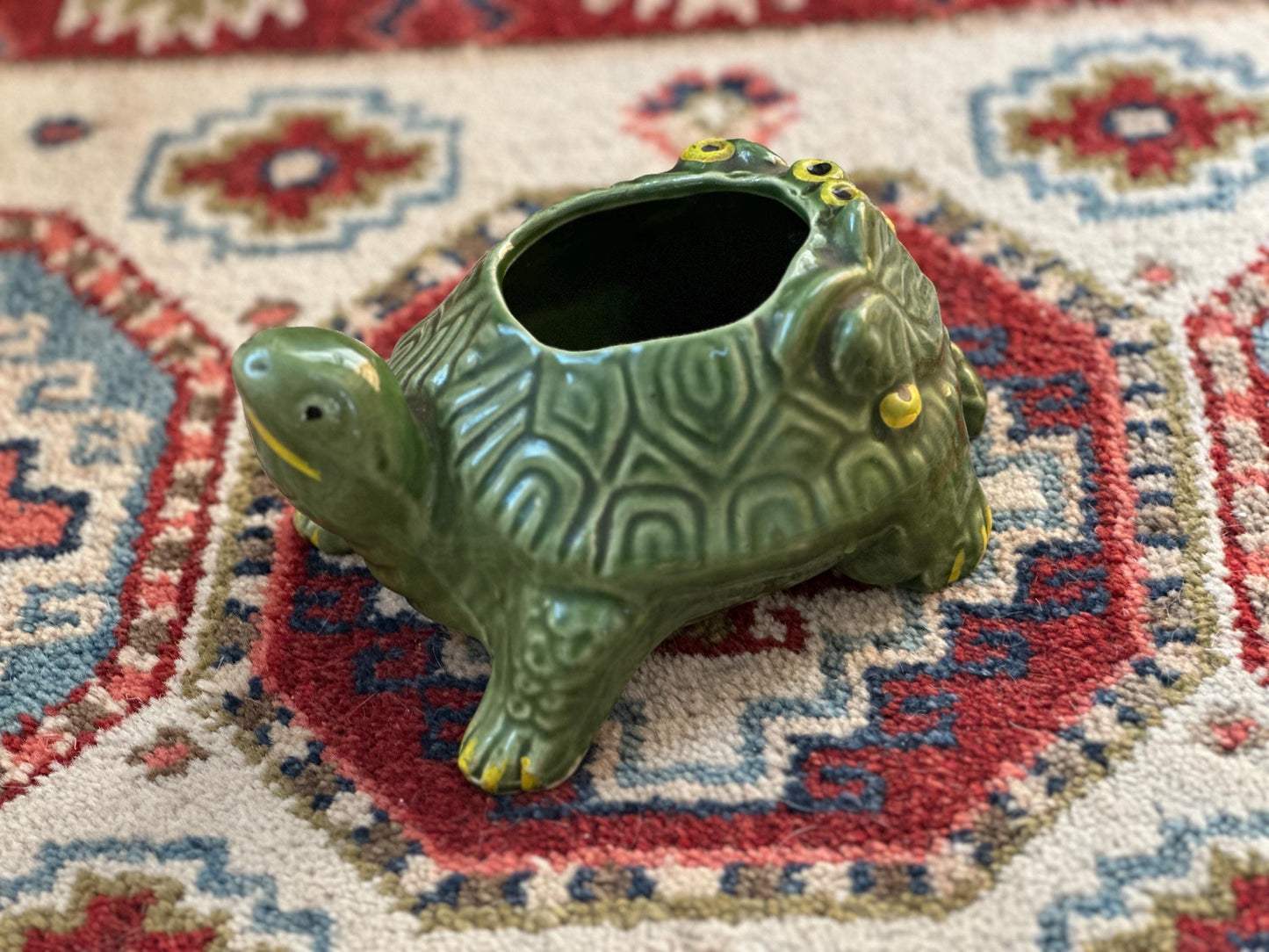Vintage 1950s McCoy Pottery Turtle Planter | Green Textured Ceramic Flower Pot | Mid Century Modern MCM Succulent Planter | USA Pottery