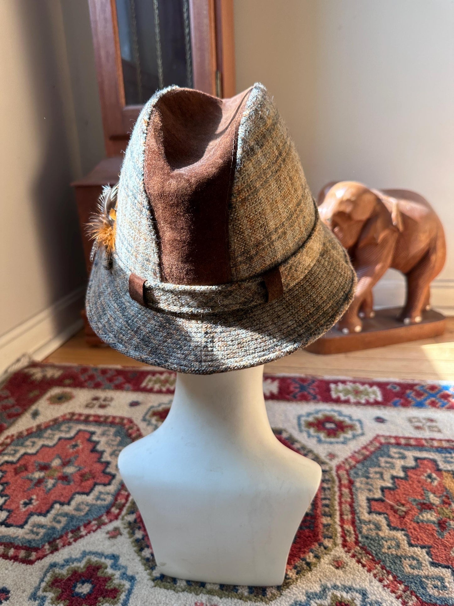 Vintage Dobbs Cambridge Wool Plaid & Brown Suede Hat Size 6 7/8 | 1960s Fall Fashion Hat | Retro Country Chic Millinery