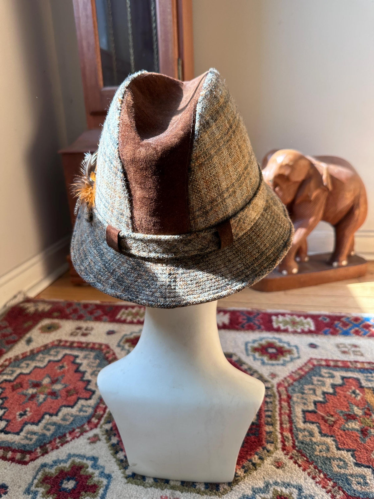 Vintage Dobbs Cambridge Wool Plaid & Brown Suede Hat Size 6 7/8 | 1960s Fall Fashion Hat | Retro Country Chic Millinery