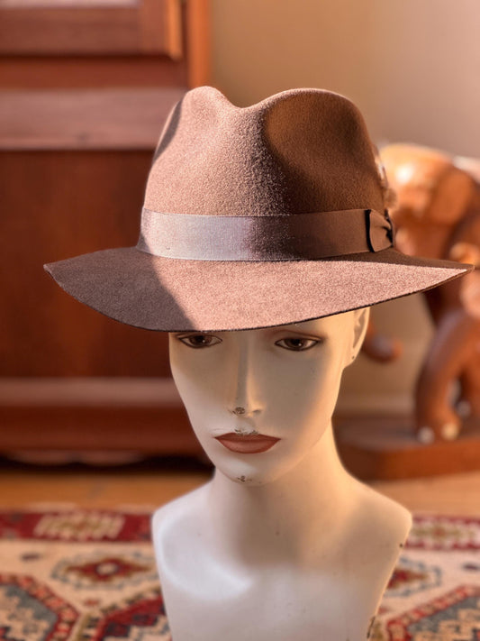 Vintage Mallory by Stetson Pure Wool Felt Fedora Hat | Brown Grosgrain Ribbon & Feather Accent | Size 6 7/8 | Classic Men’s Dress Hat
