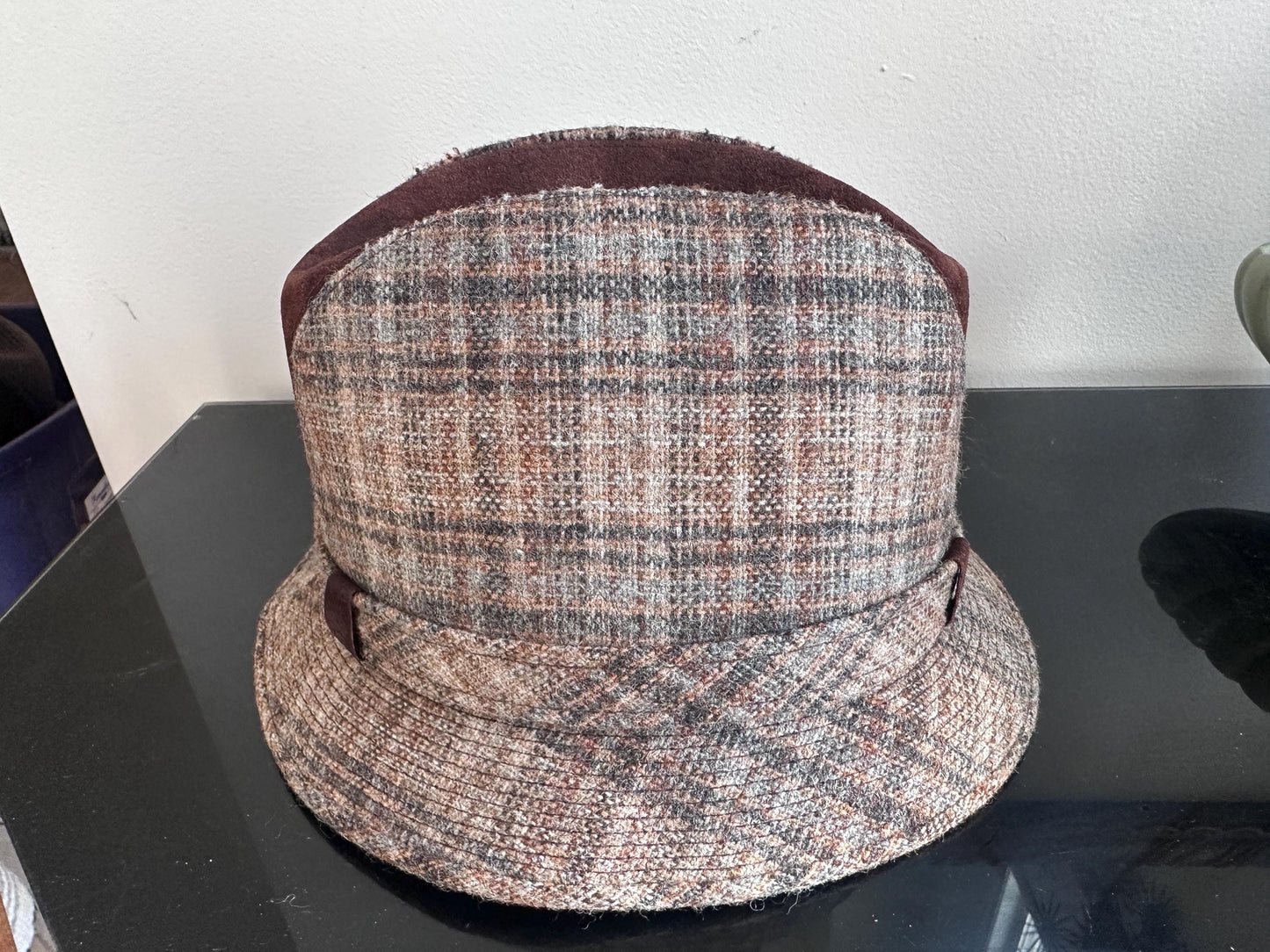 Vintage Dobbs Cambridge Wool Plaid & Brown Suede Hat Size 6 7/8 | 1960s Fall Fashion Hat | Retro Country Chic Millinery