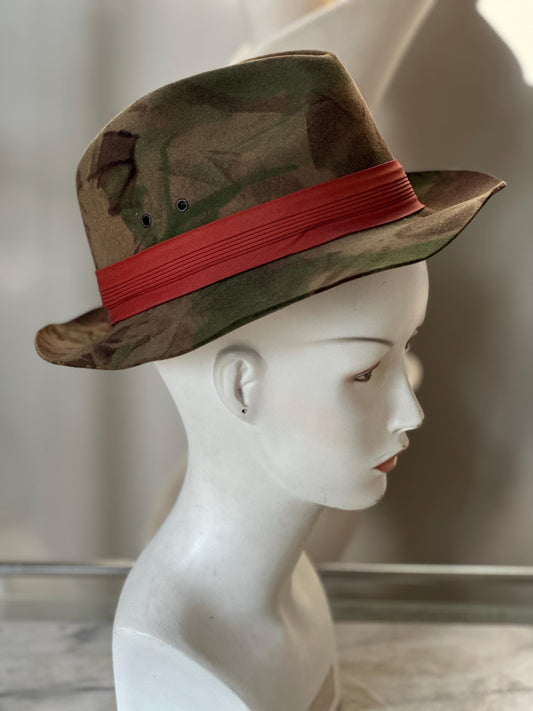 Vintage Broner Designer Collection Camouflage Wool Felt Safari Hat with Orange Hatband | Size Small (21”)