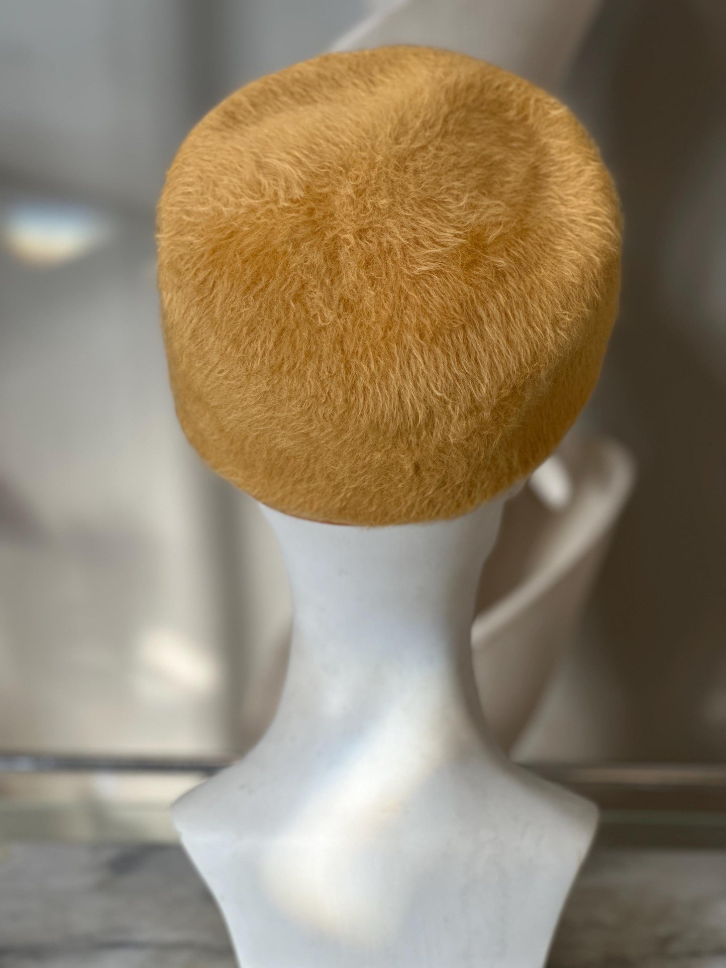 Vintage 1950s Ladies Hat Set | Mustard Yellow Fuzzy Bow Hat & Lime Green Fascinator with Netting | Mid-Century Fashion | Retro Millinery